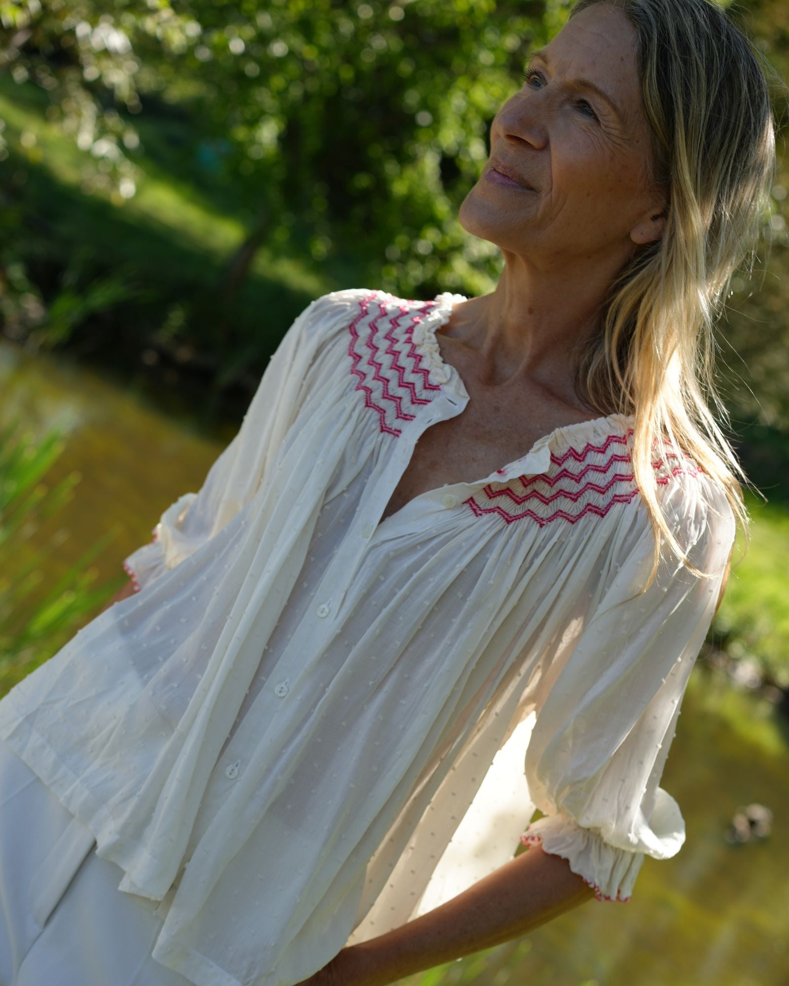 Cleopatra Blouse Cotton Puff Plumetti with Hearts on Fire Hand Smocking Edition 44