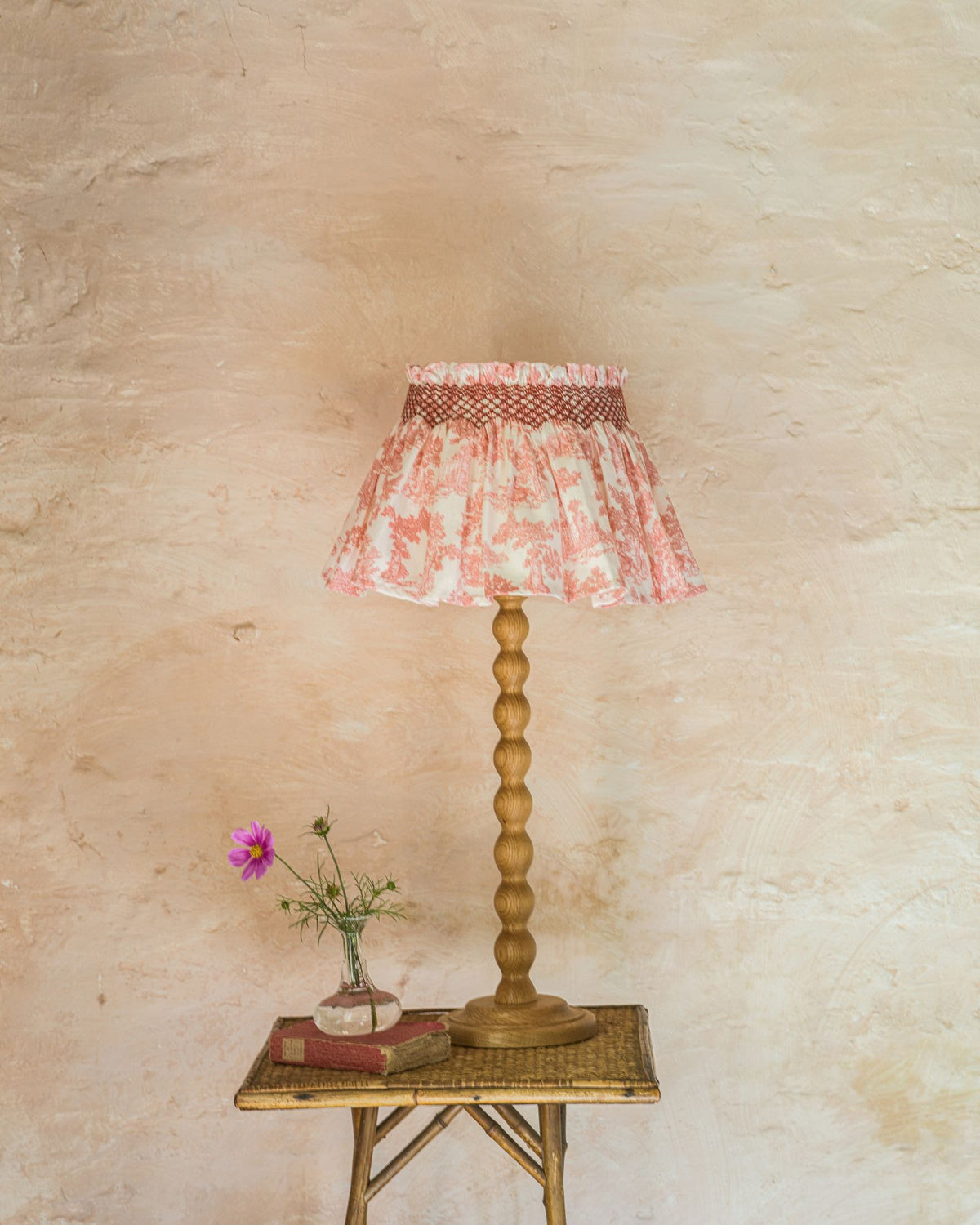 Edit58 x Smock London Elsie Lampshade Terracotta Toile with Cassis Hand Smocking
