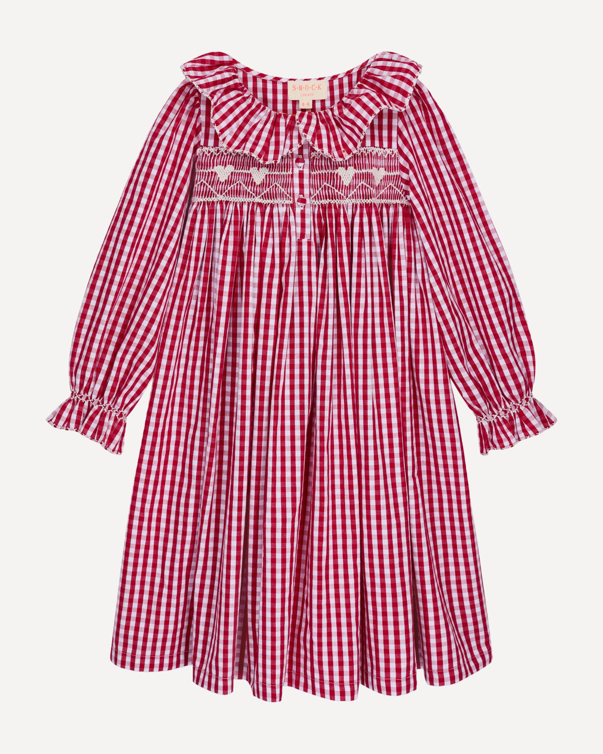 Nightingale Girl's Dress Crimson Gingham with Snow Angel Hand Smocking