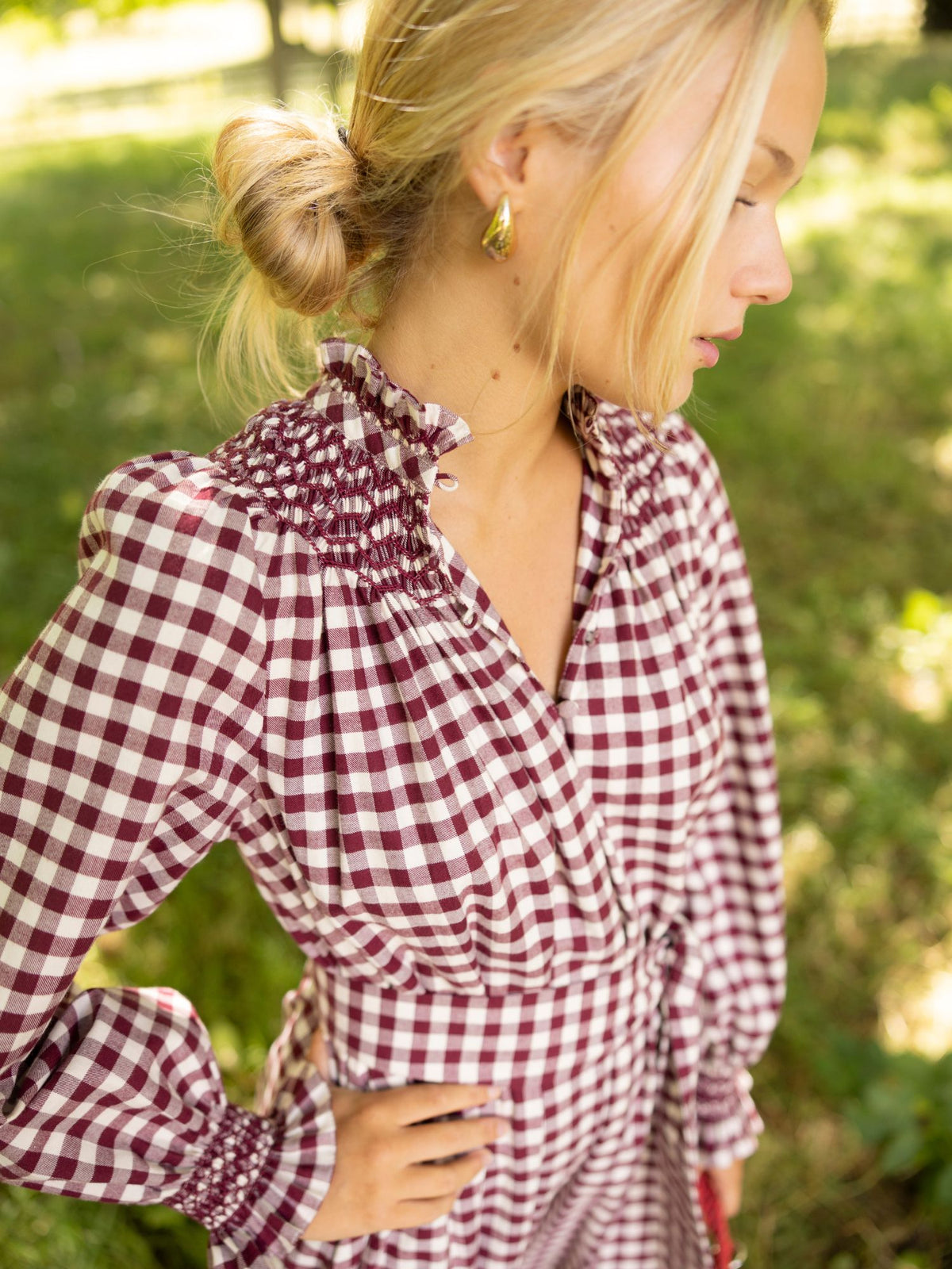 Colette Dress Mulled Wine Gingham Brushed Cotton with Spiced Cinnamon Hand Smocking