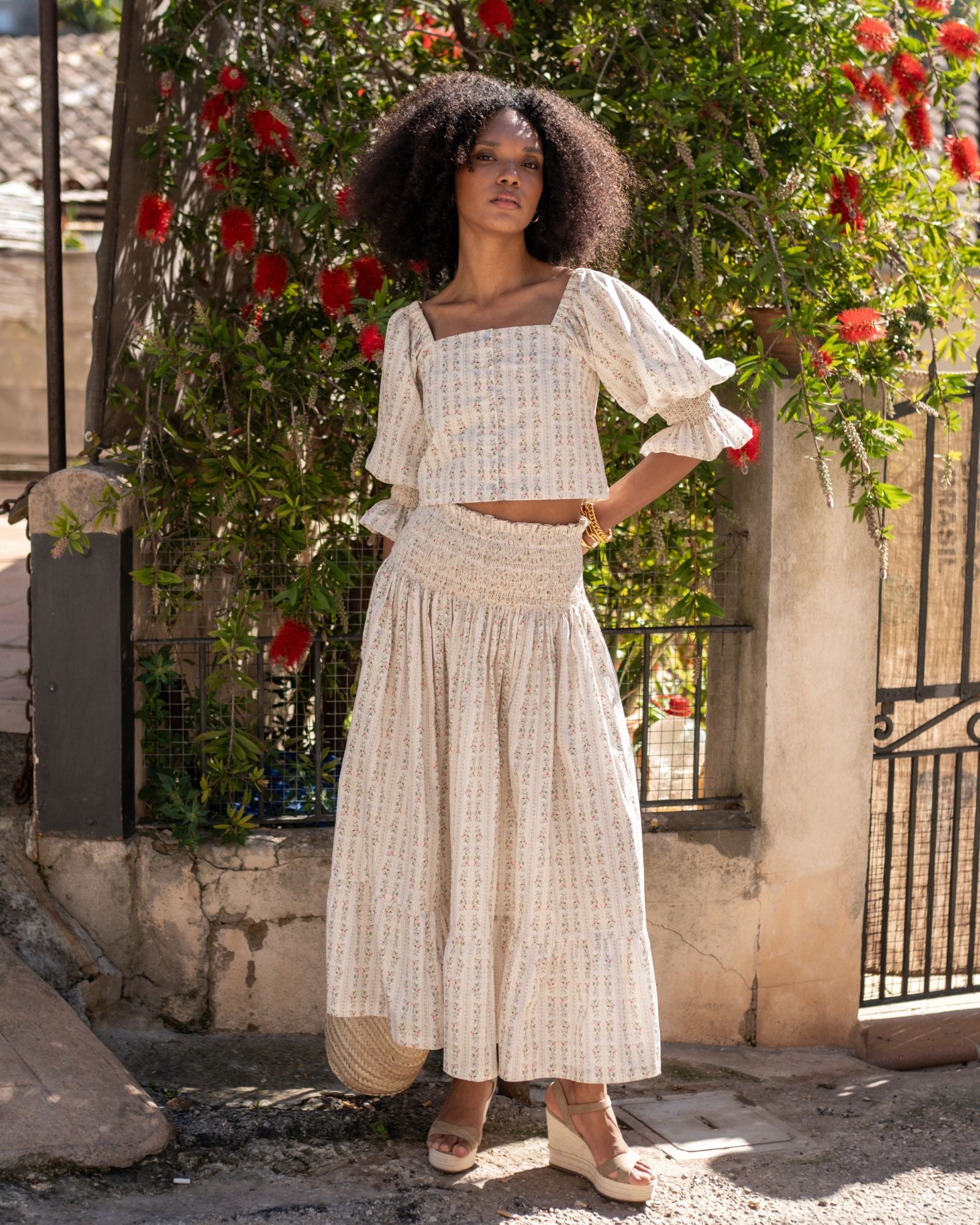 Sullivan Skirt A Secret Garden Trellis with Cream Hand Smocking