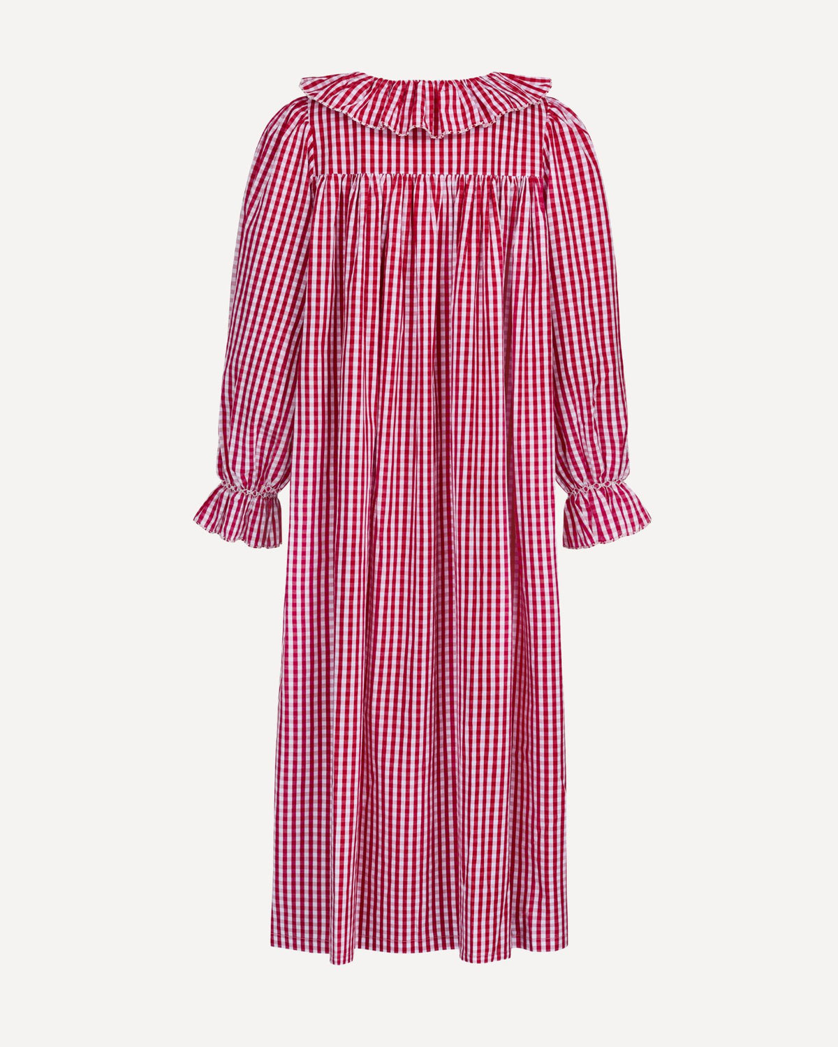 Nightingale Women's Dress Crimson Gingham with Snow Angel Hand Smocking