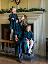 Margaret Thatcher Dress Black Watch Tartan with Golden Glimmer Hand Smocking