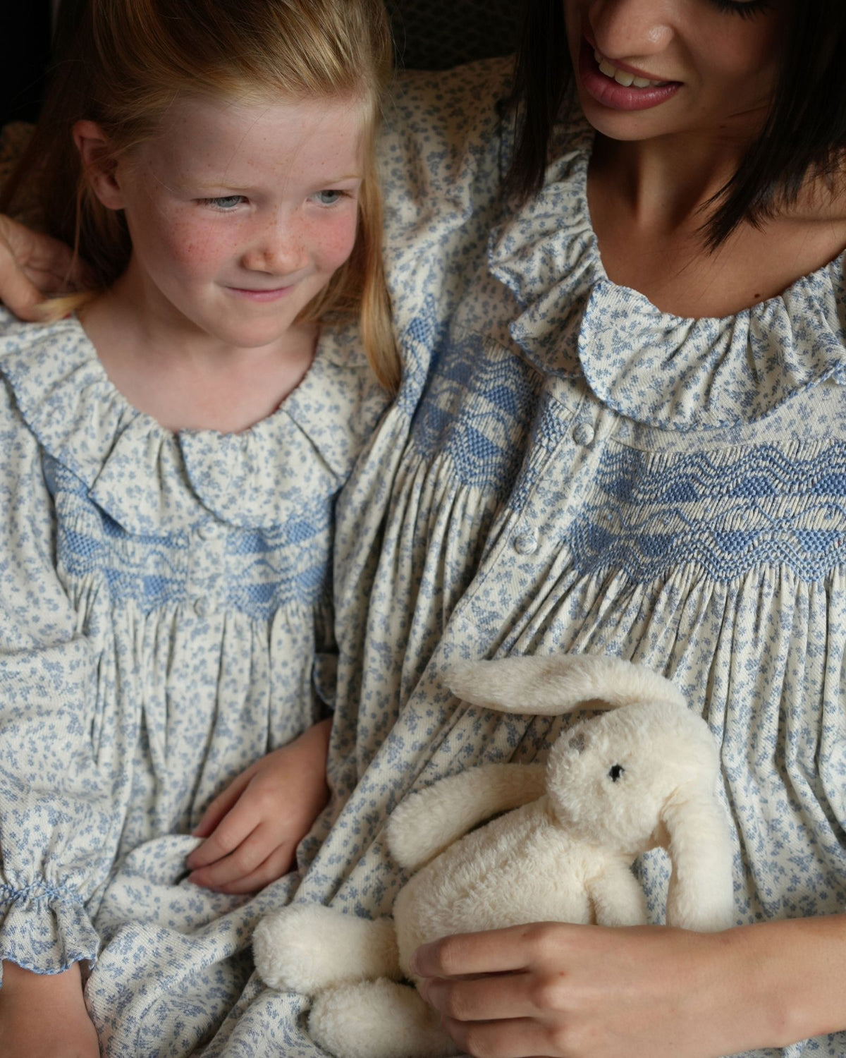 Nightingale Girl's Dress Cornflower Ditsy with Bluebell Hand Smocking
