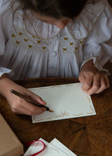 2-3 & 3-4y Memo Press x Smock London Nightingale Girls Dress Moonstone with Gold Bows Hand Smocking