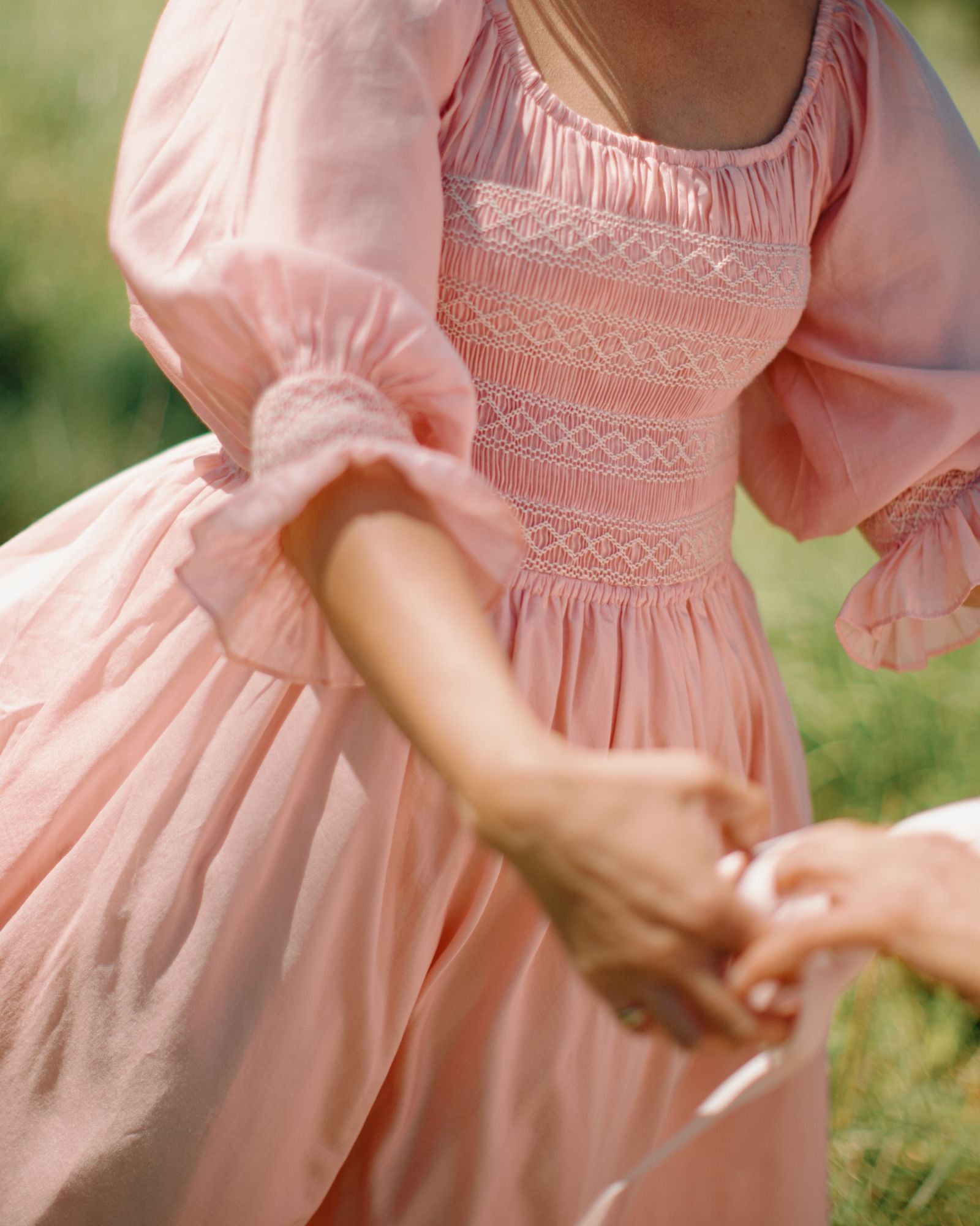 My Mulberry House x Smock London Liesl Dress Peony Pink Silk Cotton with Ivory Hand Smocking