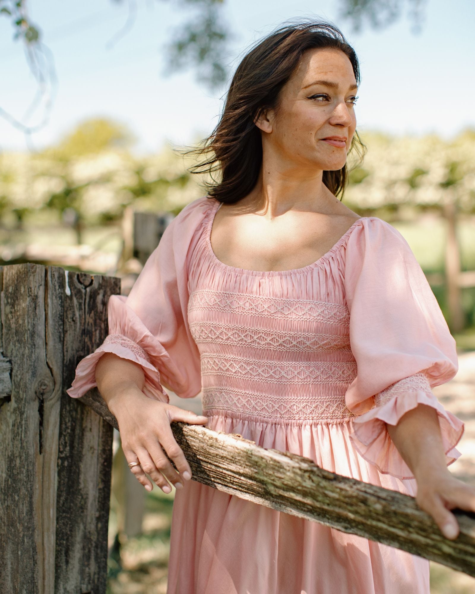 My Mulberry House x Smock London Liesl Dress Peony Pink Silk Cotton with Ivory Hand Smocking