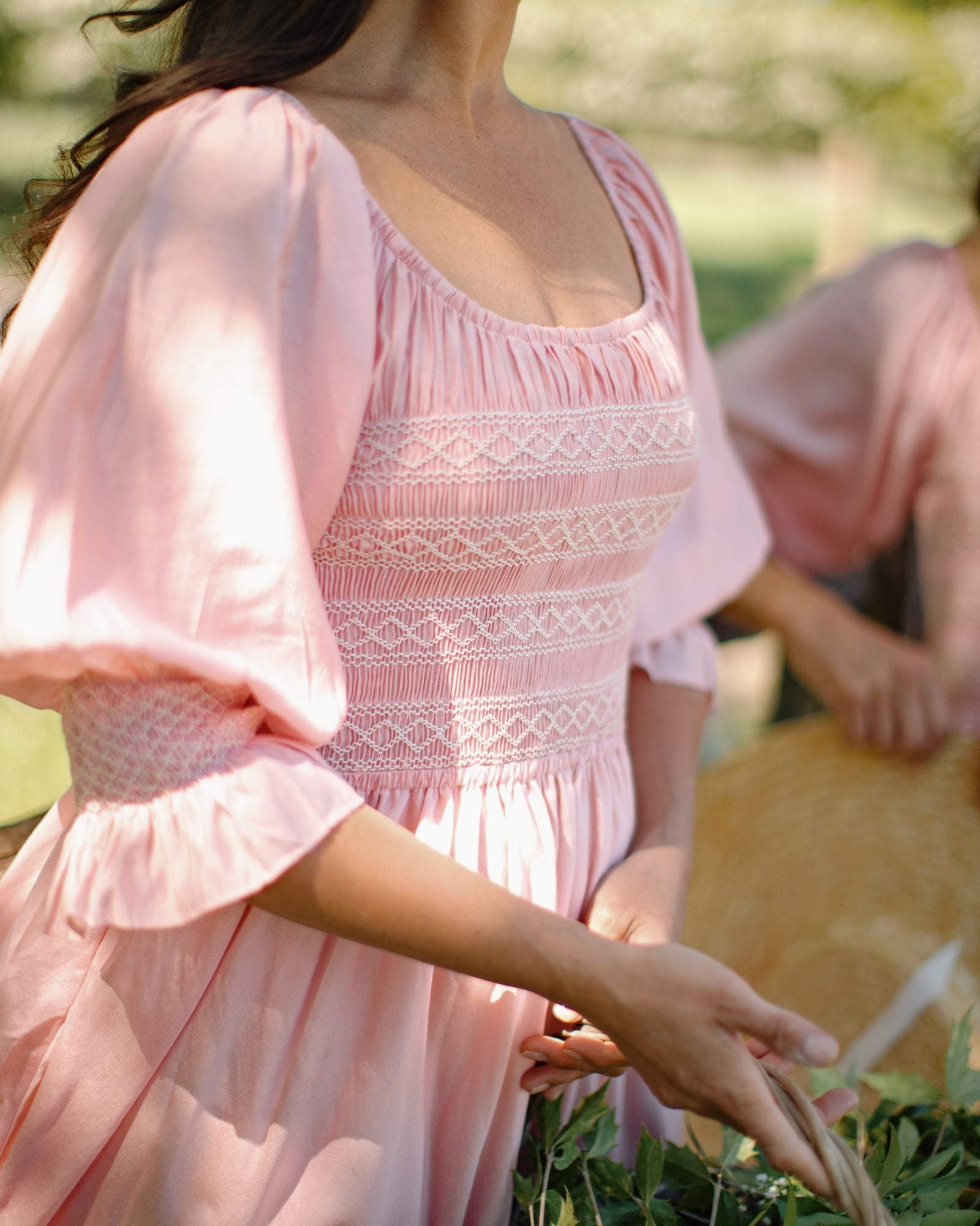 My Mulberry House x Smock London Liesl Dress Peony Pink Silk Cotton with Ivory Hand Smocking