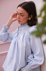 Scholl Blouse Periwinkle Ditsy with Blue Mist Hand Smocking Edition 63