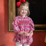 Jane Austen Romper With Crimson Hand Smocking made with Liberty Wiltshire Fabric