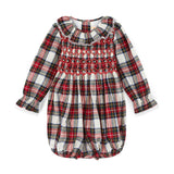 Jane Austen Romper Stewart Tartan with Sleigh Bell Hand Smocking