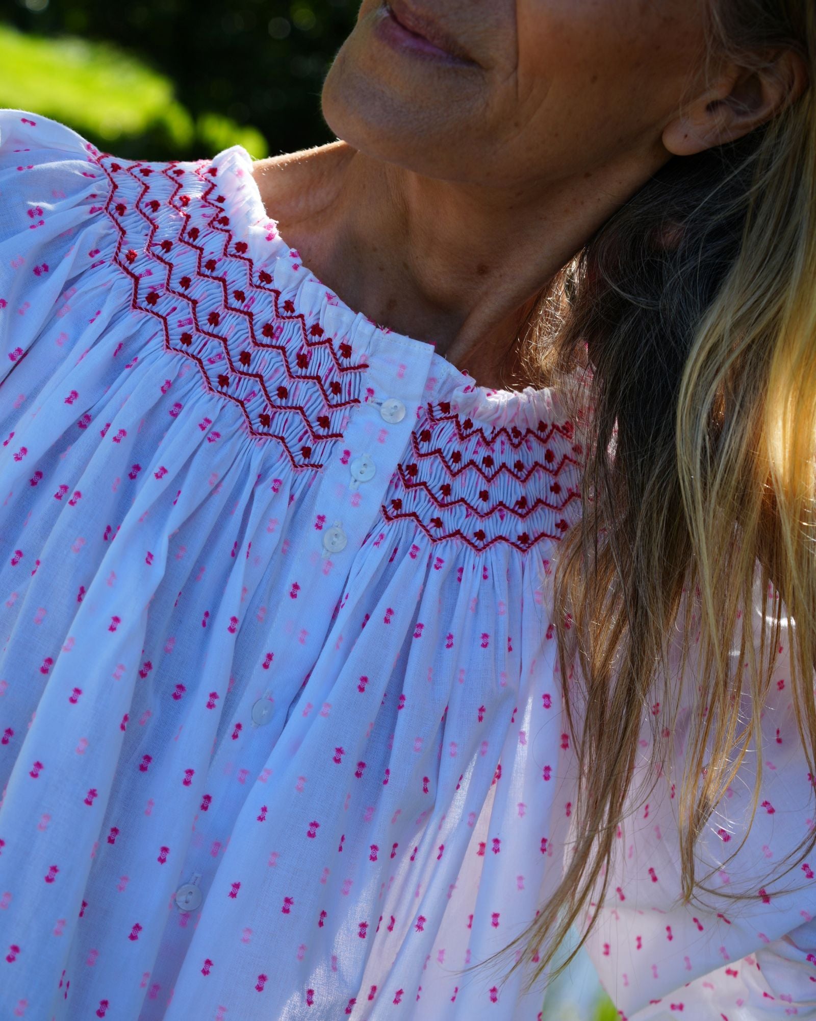 Cleopatra Blouse Cherry Pop Plumetti with Big Love Hand Smocking Edition 43