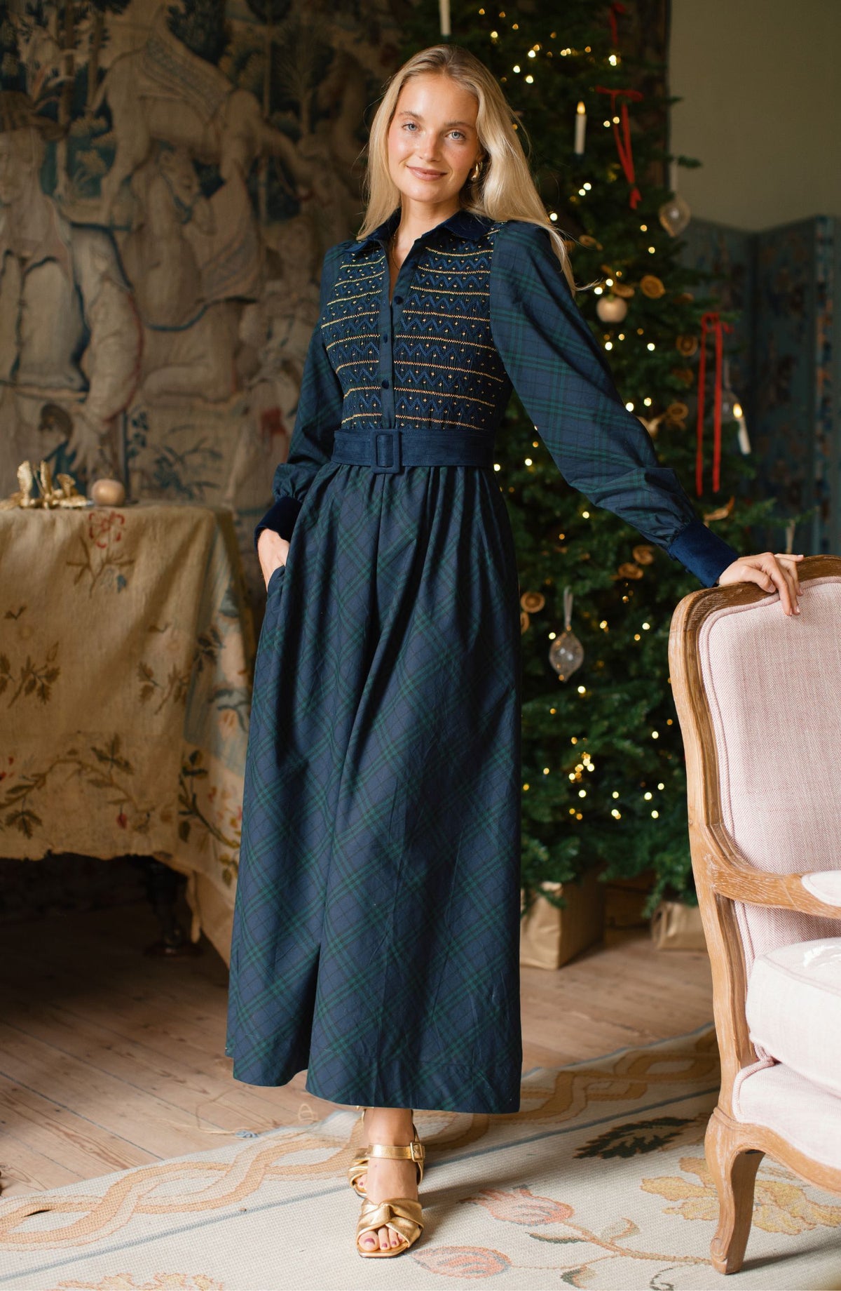 Woodhull Dress Kinross Tartan with Royal Navy Hand Smocking