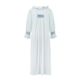 Bessie Coleman Women's Dress Moonstone Cotton with Sapphire Hand Smocking