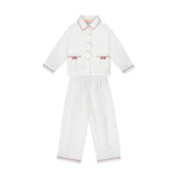 Lilly Parr Pyjamas Moonstone White with Candy Cane Trim and Hand Smocking