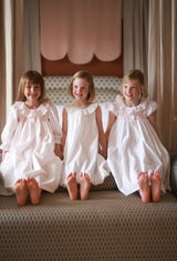 Memo Press x Smock London Girls Alice Dress Moonstone with Yellow Rose Hand Smocking