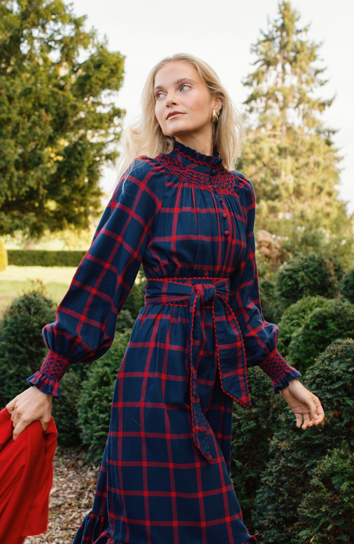 Colette Dress Chelsea Check with Crimson Hand Smocking