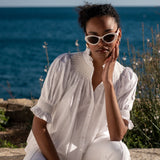 Scholl Women's Summer Blouse White with Ivory Hand Smocking Edition 9