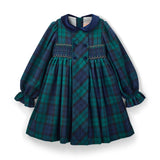Margaret Thatcher Dress Black Watch Tartan with Golden Glimmer Hand Smocking