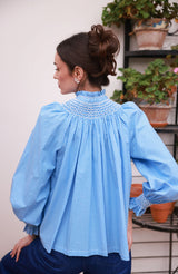 Pom x Smock London Scholl Blouse Paperwhite Ditsy with Snowdrop Hand Smocking Edition 61