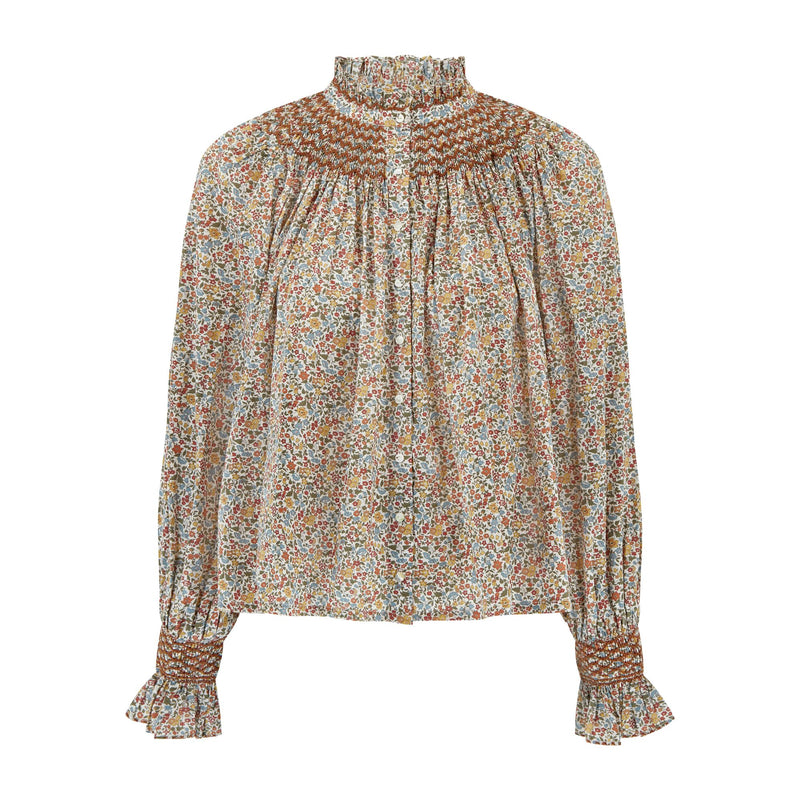 Scholl Blouse with Hazelnut Hand Smocking made with Liberty Ava Edition 51