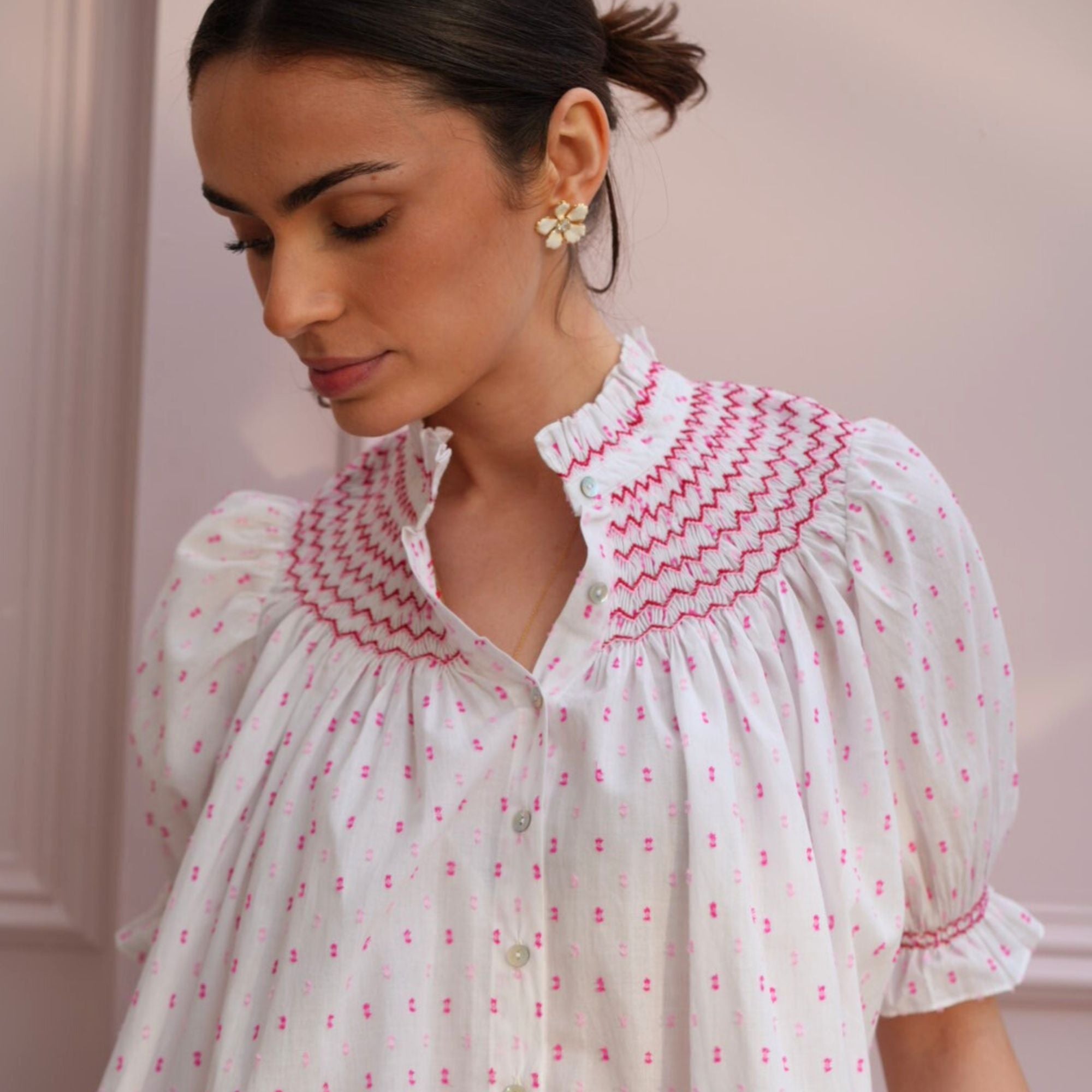 Scholl Blouse Cherry Pop Plumetti with Big Love Hand Smocking Edition 58