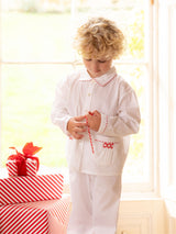 Lilly Parr Pyjamas Moonstone White with Candy Cane Trim and Hand Smocking