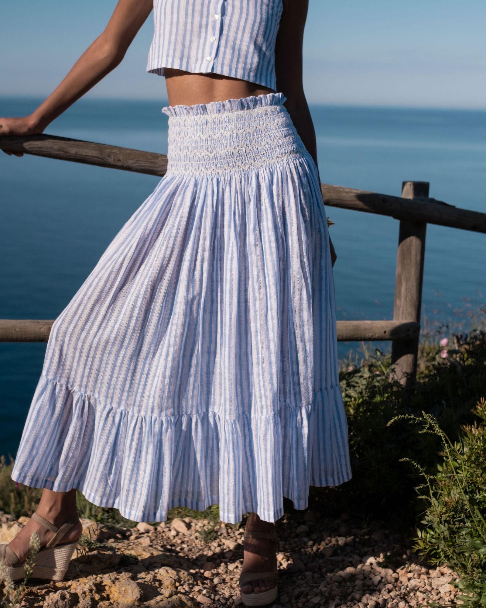 Sullivan Skirt Normandie Stripe with Chalk Hand Smocking