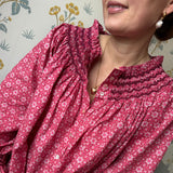 Cleopatra Blouse Mulberry Star Cotton with Merlot Hand Smocking Edition 32