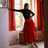 Sullivan Women's Skirt Crimson Needlecord with Gold Coin Hand Smocking