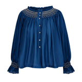 Cleopatra Blouse Cobalt Silk Cotton Sapphire with Vanilla Hand Smocking Edition 33