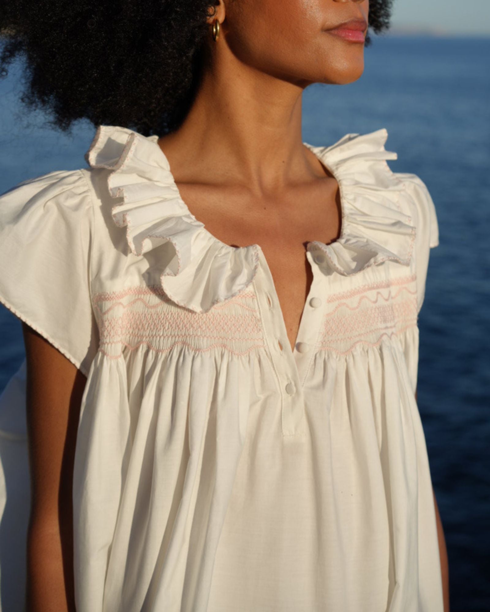 Nightingale Women's Short Sleeve Dress with Seashell Stacked Curves Hand Smocking