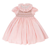 Margaret Special Occasion Dress Seashell Cotton Sateen with Gold & Pearl Hand Smocking