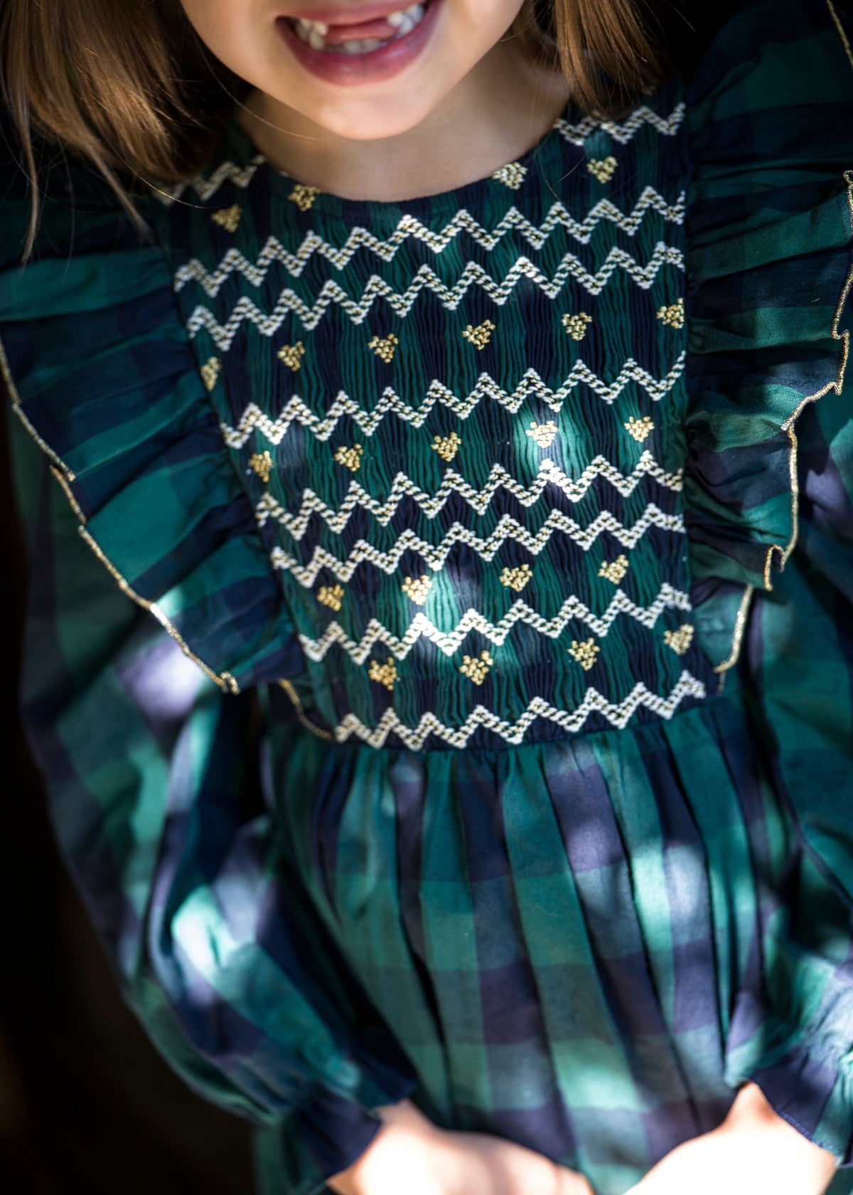 1-2, 2-3, 6-8y Anna Pavlova Dress Pine Tree Gingham with Hearts a Glow Hand Smocking