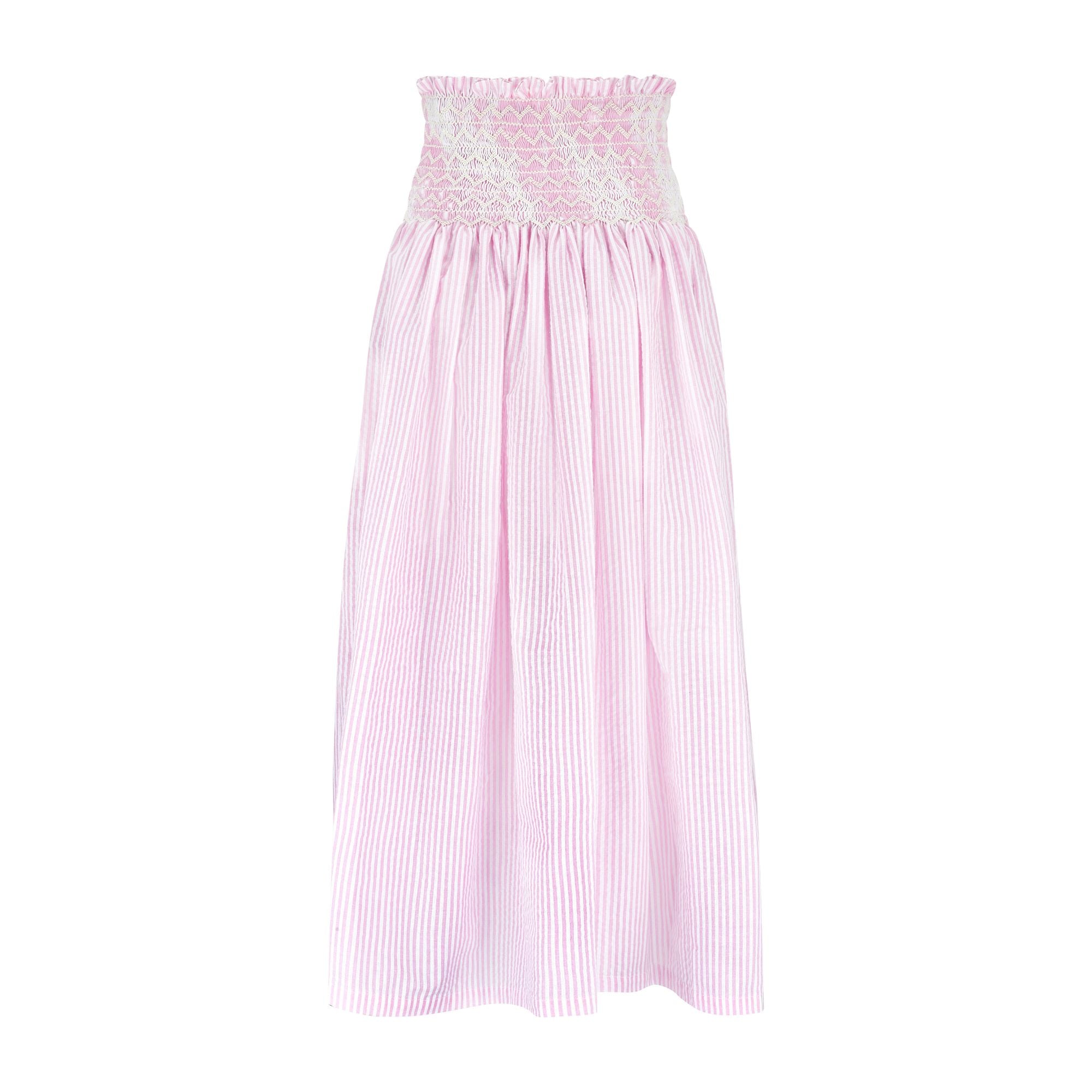 M/L Sullivan Skirt Lollipop Seersucker with White Hand Smocking