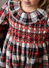 Jane Austen Romper Stewart Tartan with Sleigh Bell Hand Smocking