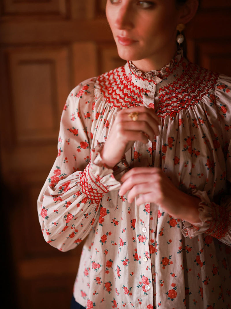 Scholl Blouse Poinsetta Posy with Scarlet Hand Smocking Edition 52