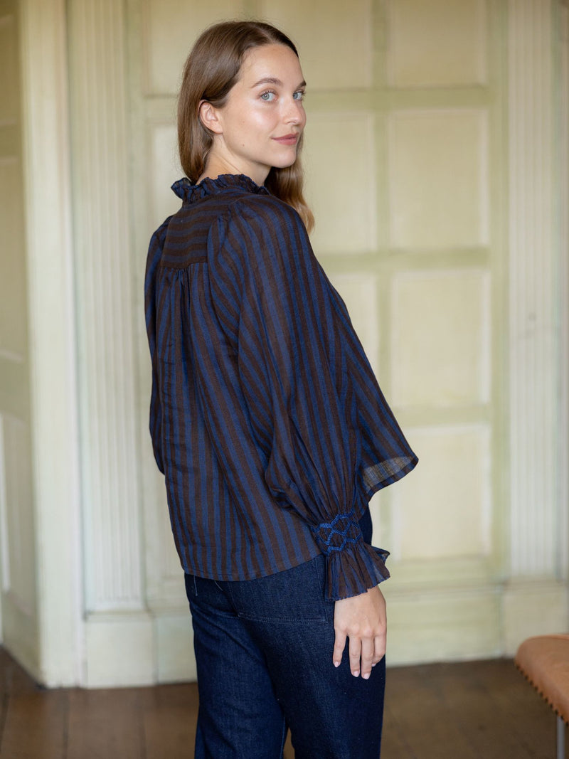 Shelley Blouse Rothko Stripe with Indigo Hand Smocking Edition 15