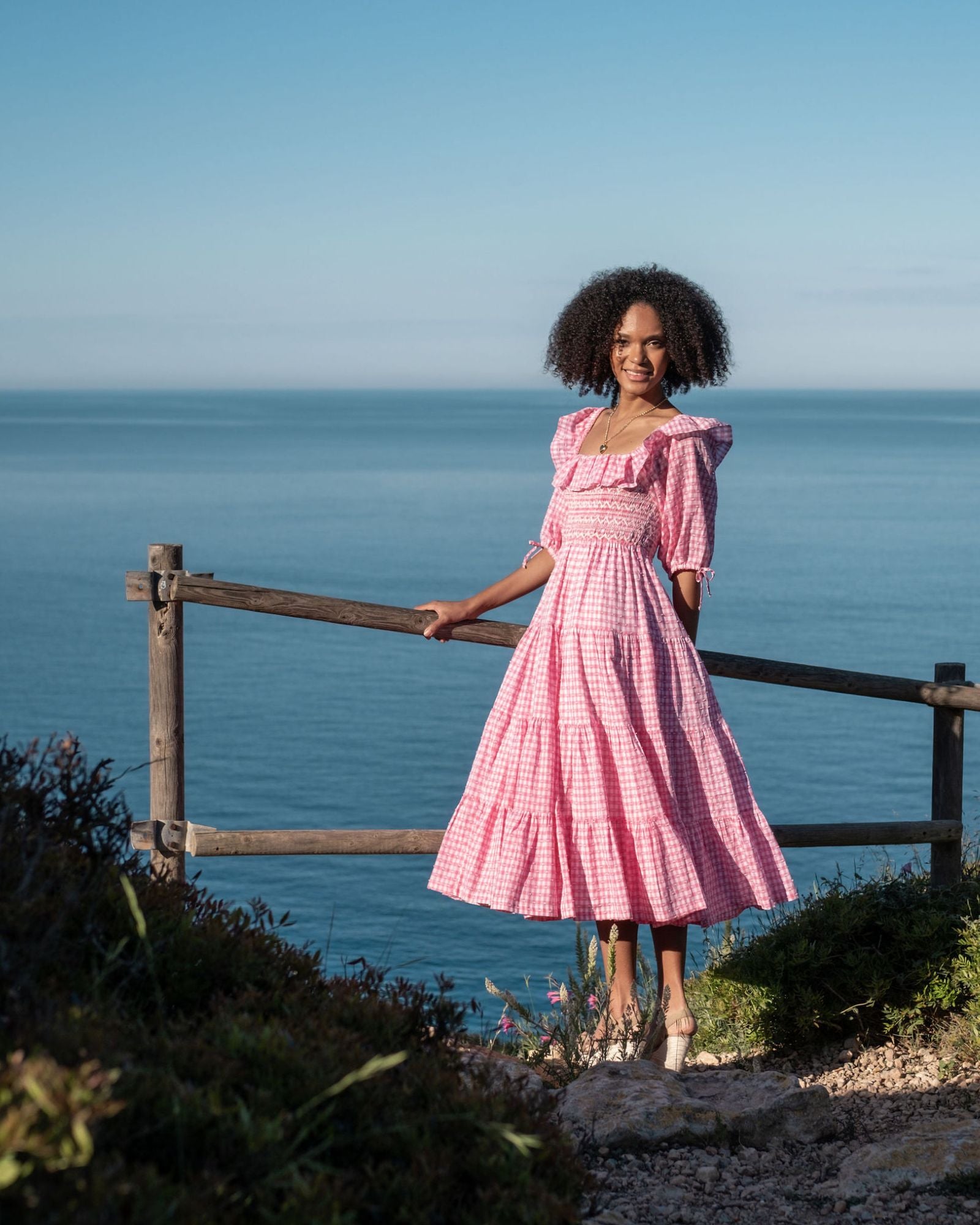 Mitford Dress Pink Puff Plumetti Gingham with Ivory Hand Smocking