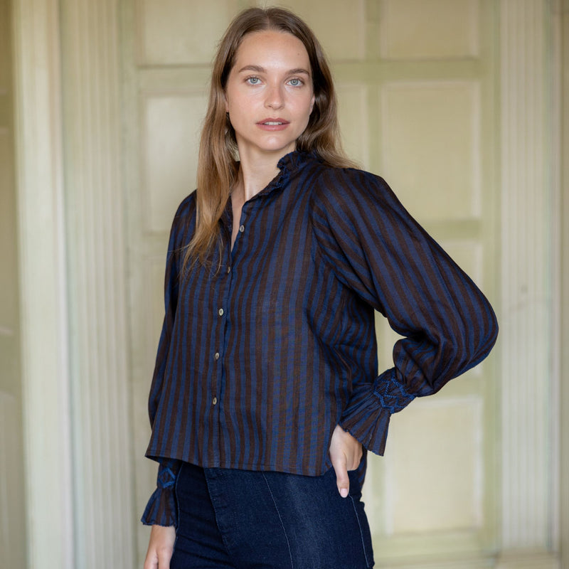 Shelley Blouse Rothko Stripe with Indigo Hand Smocking Edition 15