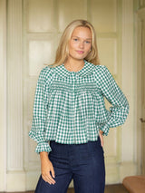 Marie Curie Blouse Holly Gingham with Mistletoe Hand Smocking