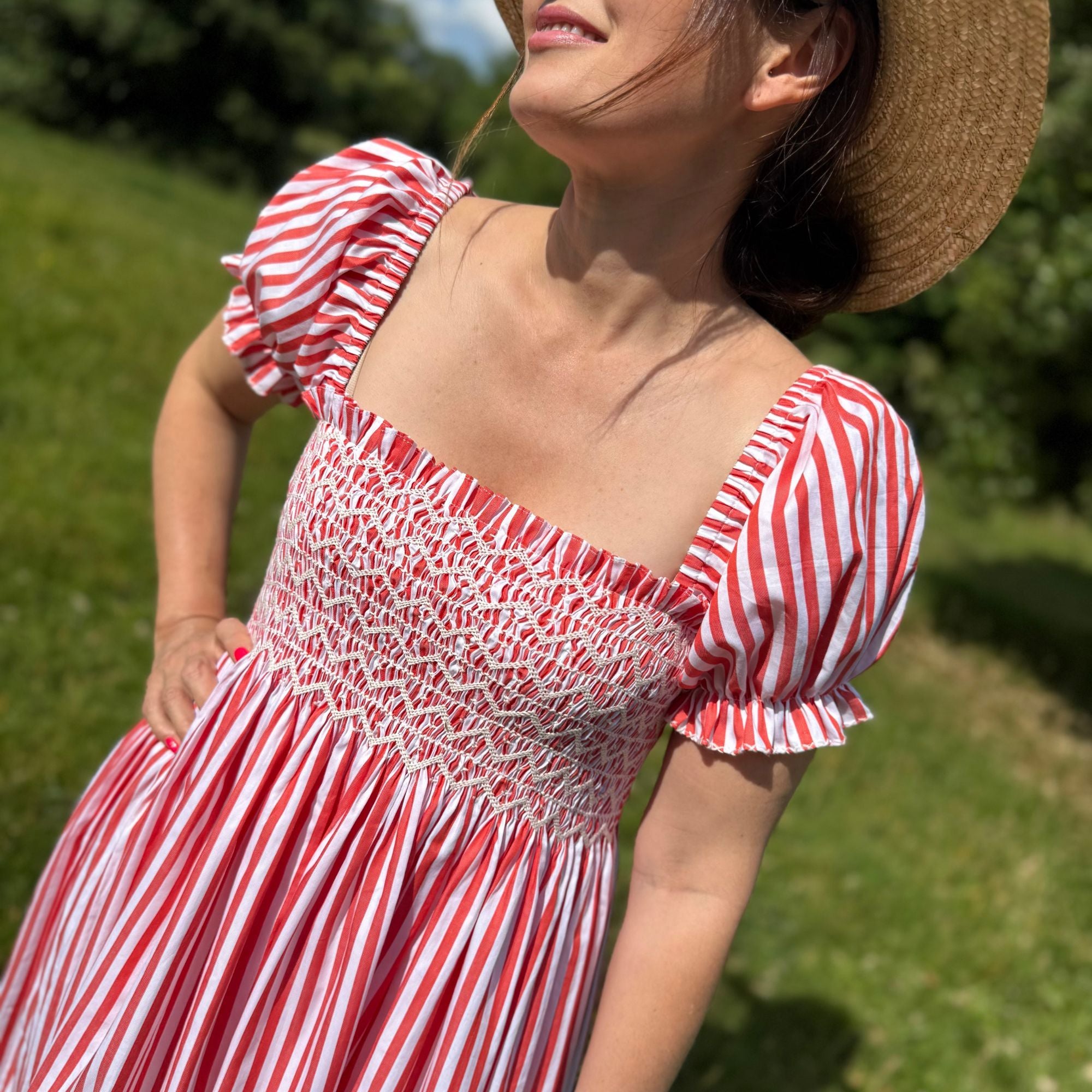 Wangari Mathai Dress Circus Stripe with Soft Serve Hand Smocking