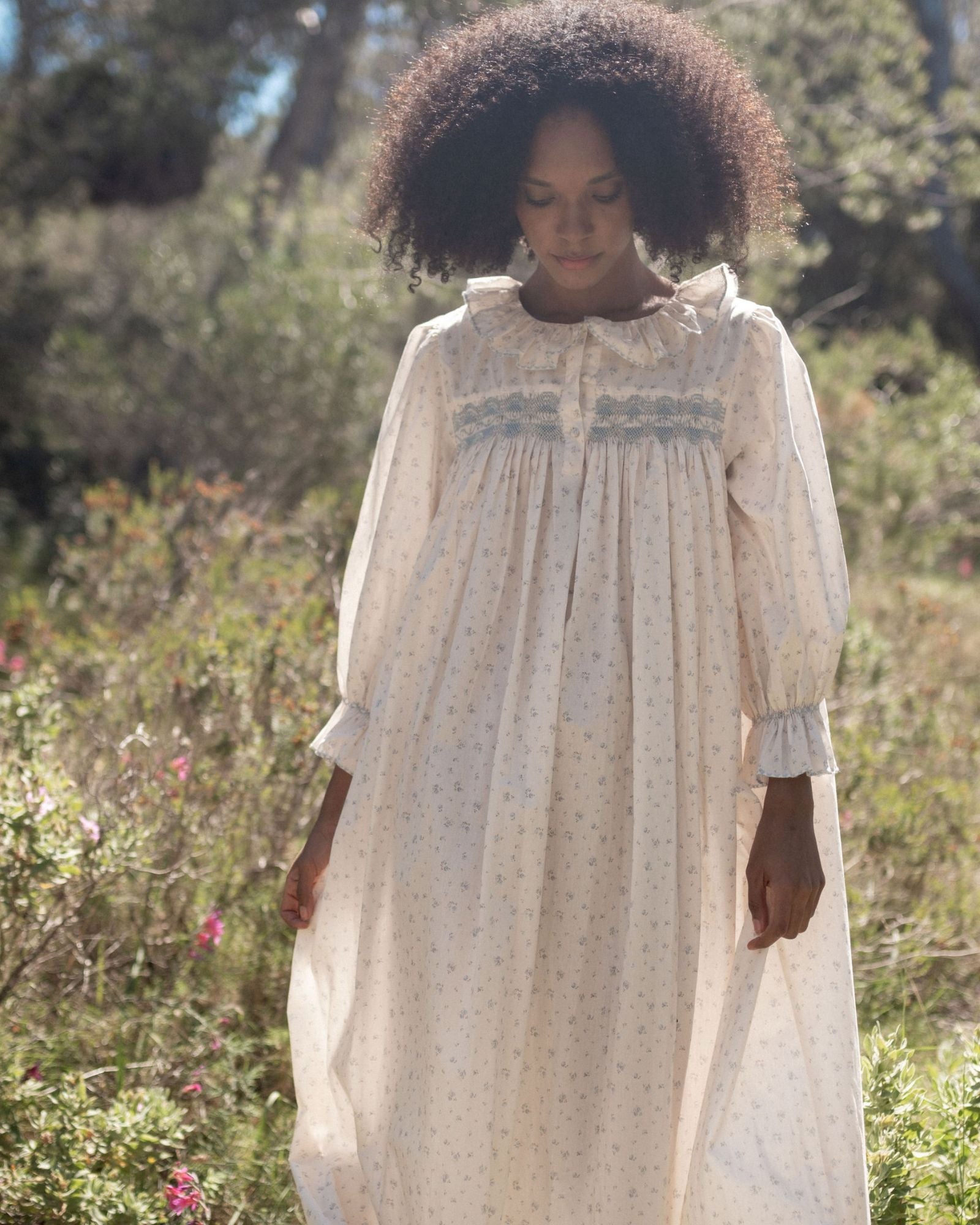 Nightingale Women's Dress Forget-me-not Ditsy with Daydreams Hand Smocking