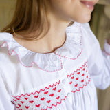 Nightingale Women's Dress Moonstone with Red Hearts Hand Smocking