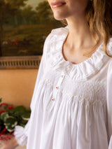 Nightingale Women's Dress Moonstone Cotton with Lattice Smocking and Embroidered Heart Buttons