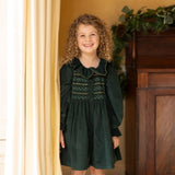 Elizabeth Blackwell Dress Pine Tree Needlecord with Nordic Sparkle Hand Smocking