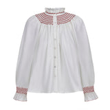Scholl Women's Blouse White with Rosehip Hand Smocking Editon 56
