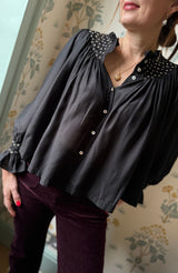 Cleopatra Blouse Obsidian Silk Cotton with All That Glitters Hand Smocking Edition 31