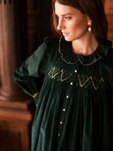 Betsy Fry Blouse Pine Tree Needlecord with Nordic Sparkle Hand Smocking