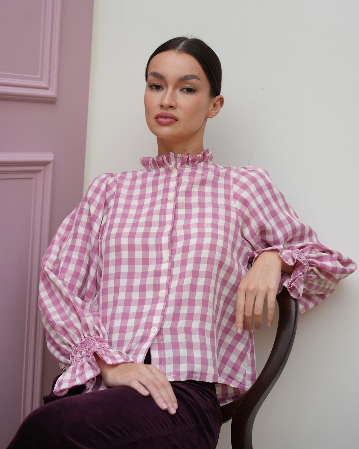 Shelley Blouse Heather Gingham with Raspberry Crumble Hand Smocking Edition 23